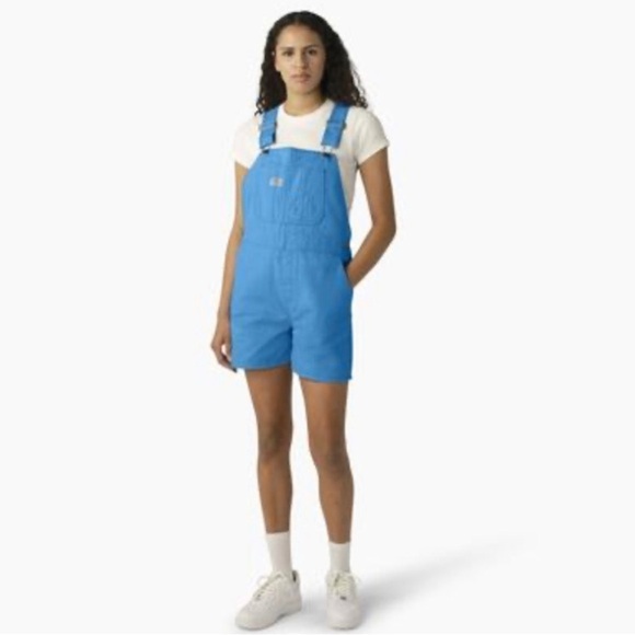 Dickies Relaxed Fit Duck Bib Shortalls - Stonewashed‎ Azure Blue Size Large new - Picture 1 of 3